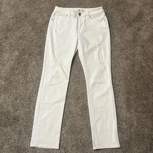 Cabi Jeans Womens Size 6 White Trouser Jeans High Slim Stretch Distressed 5305‎